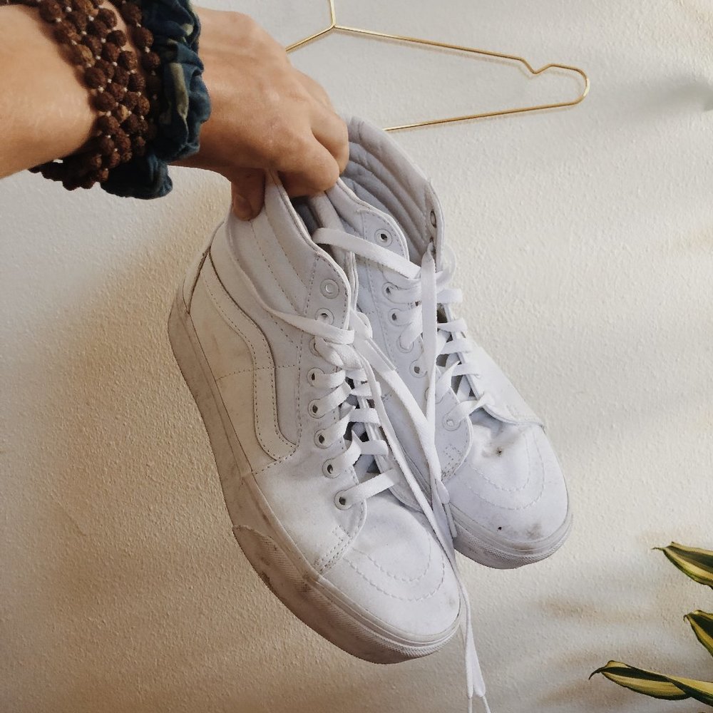 All White Platform High-Top Vans